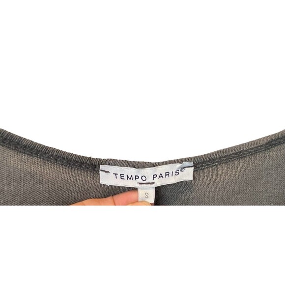 Tempo Paris Tunic Top  Womens S  Boho Lagnelook Charcoal Knit w Woven Ruffle - Picture 6 of 7